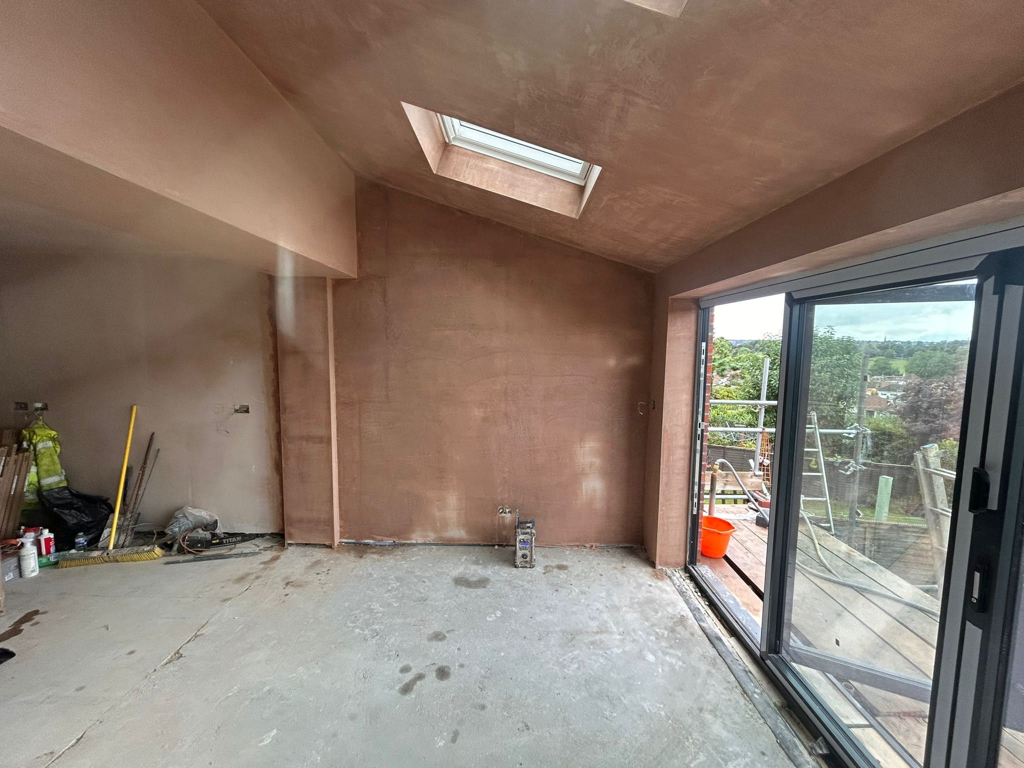 New extension walls and ceiling plastered 