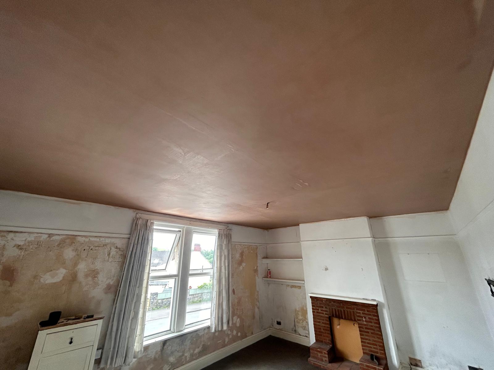 Ceiling plastered in a living room in Oldland Common, Bristol