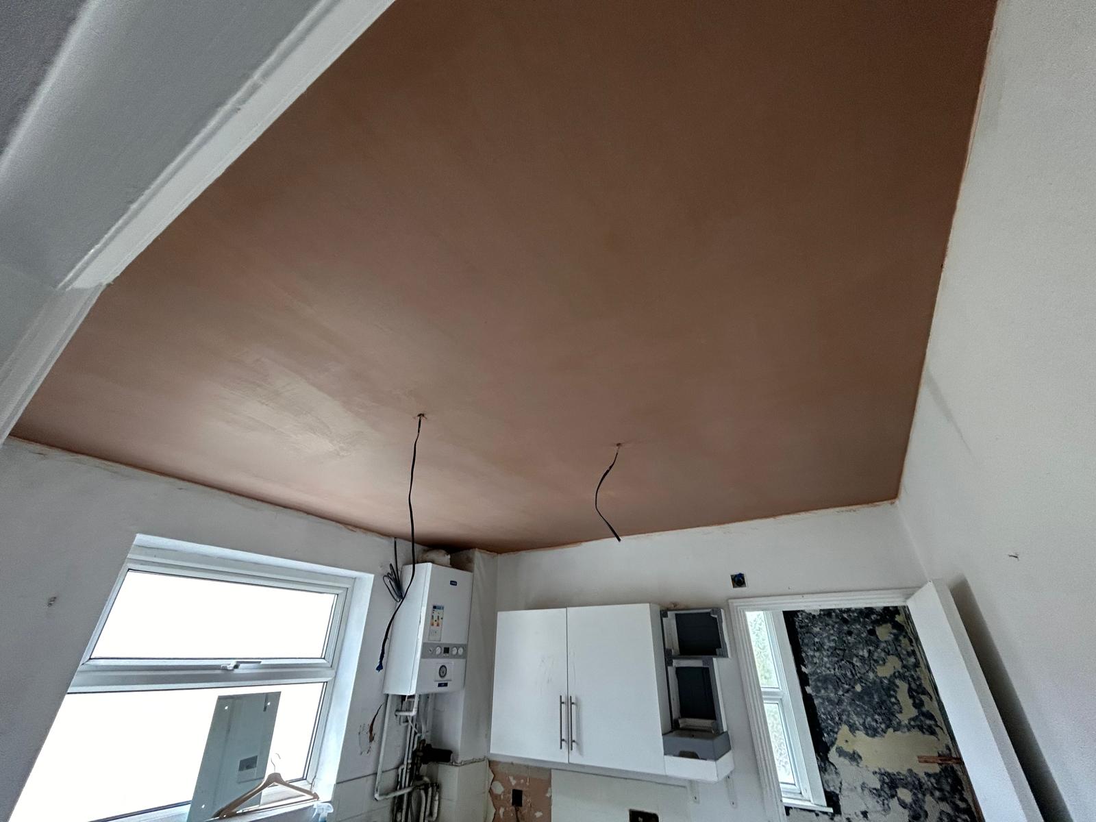 Ceiling plastered in a kitchen in Oldland Common, Bristol